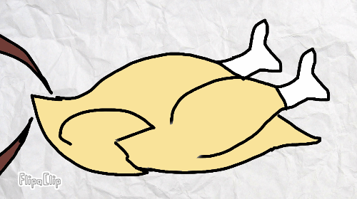 animation of a gargoyle pointing its fingers at roasted full chicken sleep paralyis dreams